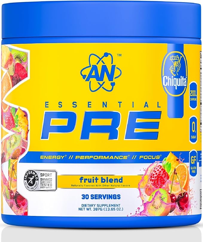 AN Essentials Pre-Workout Powder Supplement for Men & Women | Energy Drink Mix with 200mg Caffeine