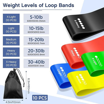 60 Pcs Workout Loop Resistance Bands Bulk, Gym Elastic Bands Set for Fitness Sport Class Students