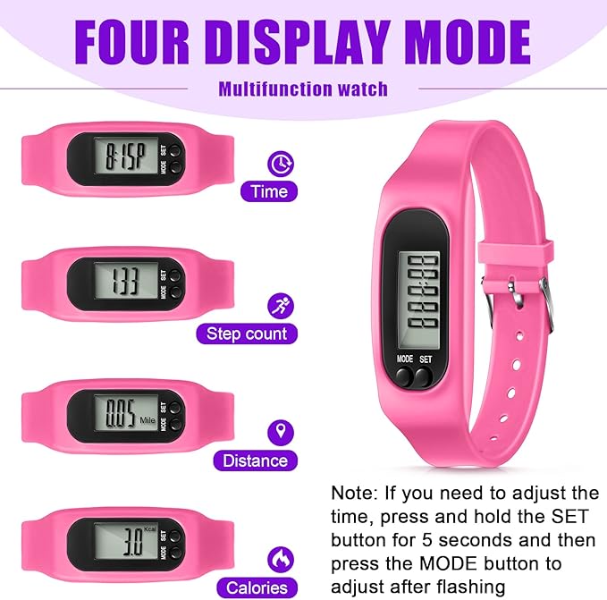 Geyoga 24 Pcs Pedometer for Walking Steps and Miles Pedometer Watch Silicone Steps Tracker Running