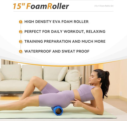 5 in1 Foam Roller Set, Trigger Point Foam Roller, Massage Roller Stick, Massage Ball, Resistance