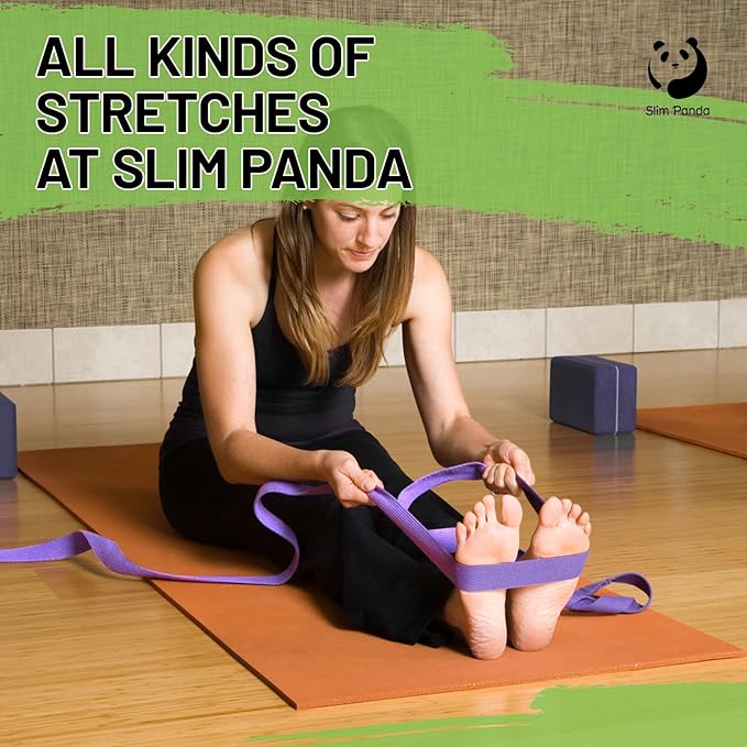 Slim Panda Yoga Strap for Stretching,Cotton Yoga Strap with Adjustable D-Ring Buckle,Non-Elastic