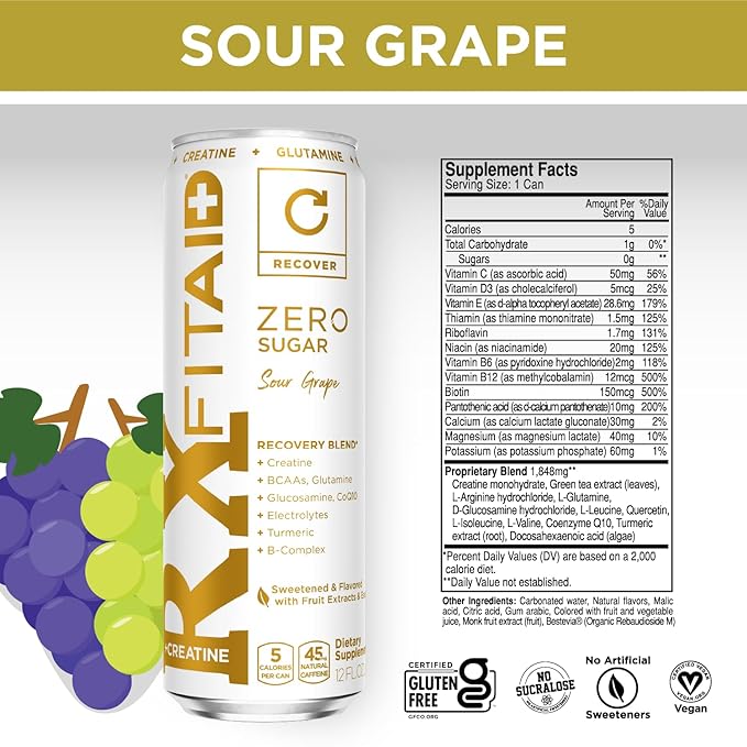 FITAID Rx Zero, Keto-Friendly, Number 1 Post-Workout Recovery Drink, 0g Sugar, Quercetin, Creatine