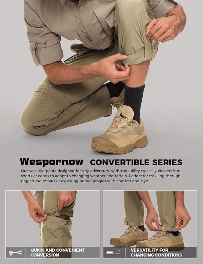Wespornow Men's-Convertible-Hiking-Pants Quick Dry Lightweight Zip Off Breathable Cargo Pants for