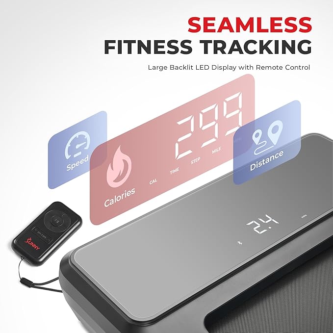 Sunny Health & Fitness Sleek Compact Smart Treadpad Treadmill with 6-Level Auto Incline, Remote