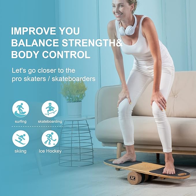 XCMAN Balance Board Surf Trainer with Adjustable Stoppers - 3 Different Distance Options Bamboo