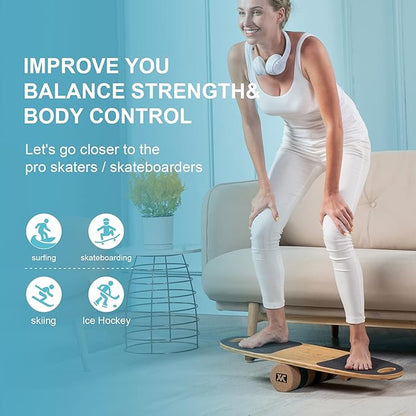 XCMAN Balance Board Surf Trainer with Adjustable Stoppers - 3 Different Distance Options Bamboo