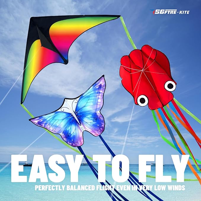 3 Piece Set Butterfly Delta Octopus Kites for Kids and Adults，Easy to Fly for Outdoor Adults