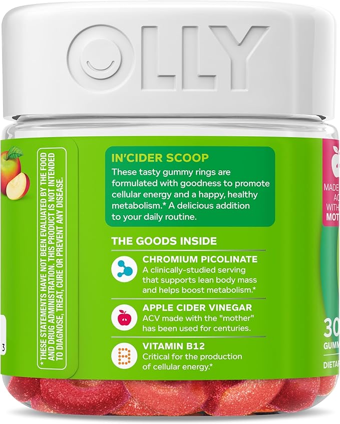 OLLY Metabolism Gummy Rings, Apple Cider Vinegar, Vitamin B12, Chromium, Energy and Digestive