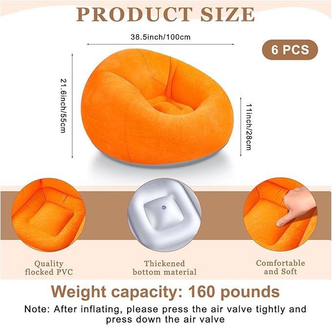 Realspring 6 Pcs Bean Bag Chairs for Adults Inflatable Chairs with Electric Air Pump,Blow up Couch