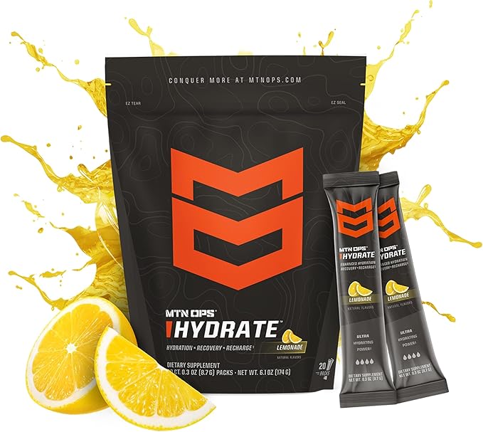 MTN OPS Hydrate Electrolytes Powder Drink Mix, 20 Single Serving On-The-Go Electrolyte Packs with