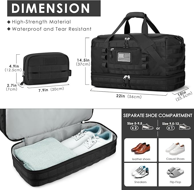 ETRONIK Travel Bag for Men Women, Gym Bag & Tactical Duffle Bags for Travel, Carry on with Toiletry