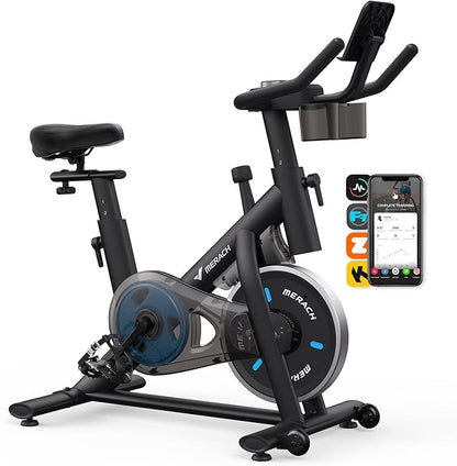 MERACH Exercise Bike, Brake Pad Stationary Bike with Exclusive App, Low Noise Indoor Cycling Bike