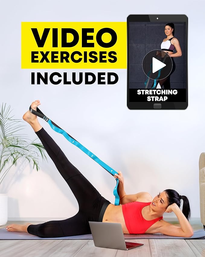 Stretching Strap with Loops - Non Elastic Stretch Band for Physical Therapy, Yoga Strap for
