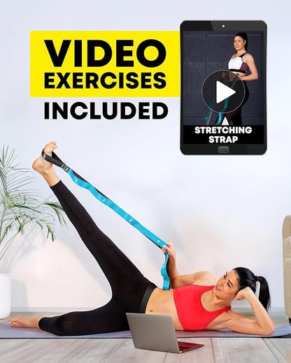 Stretching Strap with Loops - Non Elastic Stretch Band for Physical Therapy, Yoga Strap for