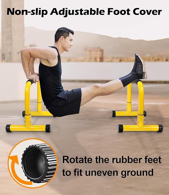 TABEKE Push Up Bar, 14'' High Steel Parallettes & Dip Bar with Full Coverage Foam Handle