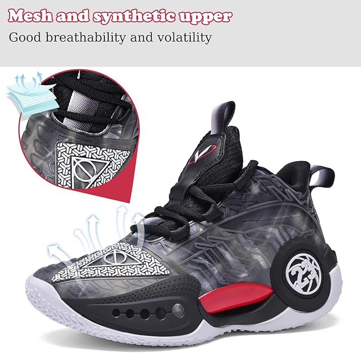 JMFCHI Kids Basketball Shoes High-top Sports Shoes Sneakers Durable Lace-up Non-Slip Running Shoes