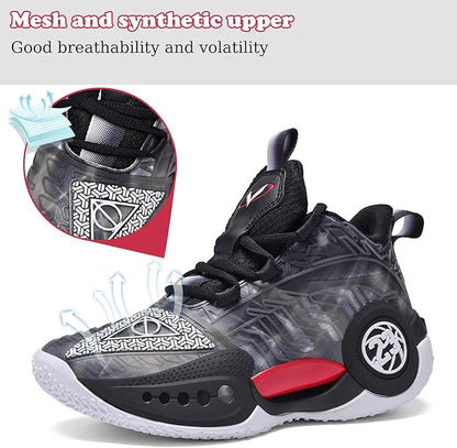 JMFCHI Kids Basketball Shoes High-top Sports Shoes Sneakers Durable Lace-up Non-Slip Running Shoes