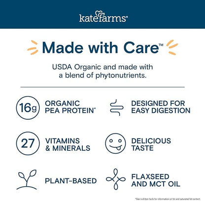 KATE FARMS Organic Nutrition Shake, Chocolate, 16g protein, 27 Vitamins and Minerals, Protein Meal