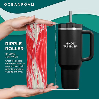 Oceanfoam Ripple Travel Foam Roller (11" x 3.35") Firm Mini Foam Roller for Physical Therapy, Deep