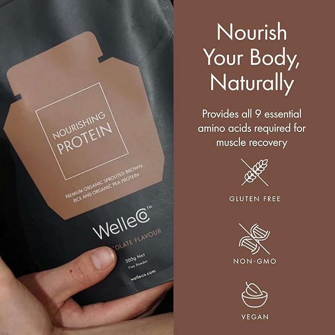 WelleCo, Nourishing Protein, Premium Organic Sprouted Brown Rice & Pea Protein, Chocolate Flavour