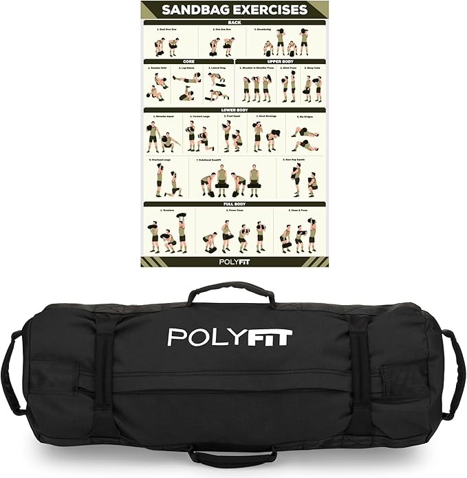 Polyfit Classic Sandbag - Heavy Duty Workout Sandbag for Fitness with 8 Gripping Handles for Sand