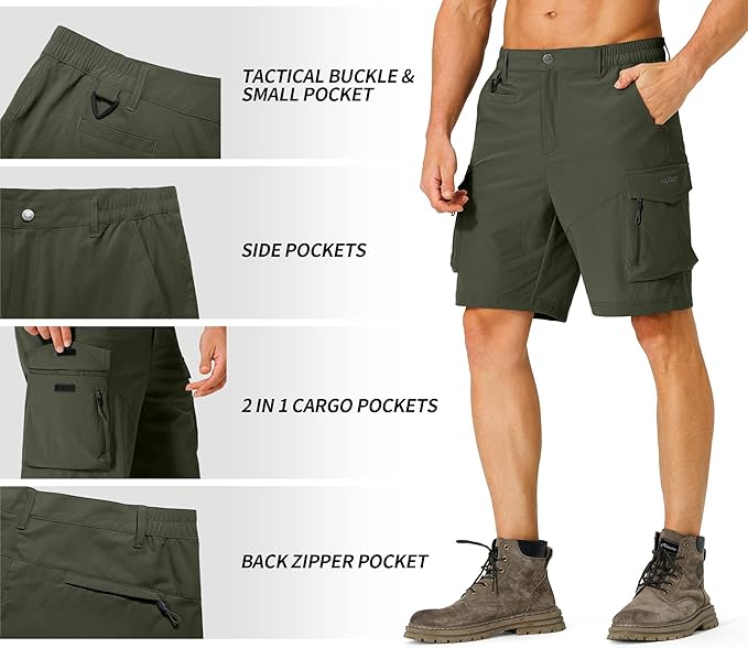 Men's Hiking Cargo Shorts Quick Dry Lightweight Travel Shorts with Multi Pockets for Fishing