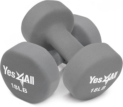 Yes4All Neoprene Coated Dumbbell Hand Weight Sets of 2 - Multiple Weight Options with 15 Colors