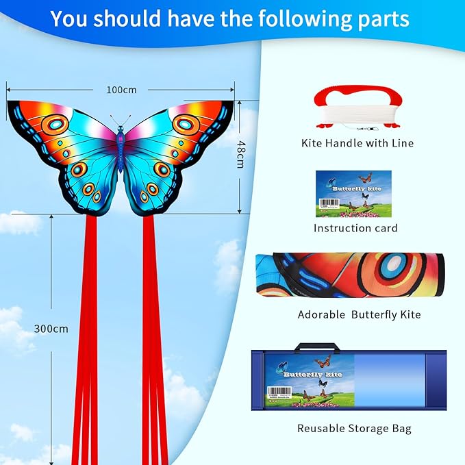 Xida Butterfly Kite for Kids & Adults, Easy to Fly, Ages 4-8, Large Kite with 300ft Handle, Perfect