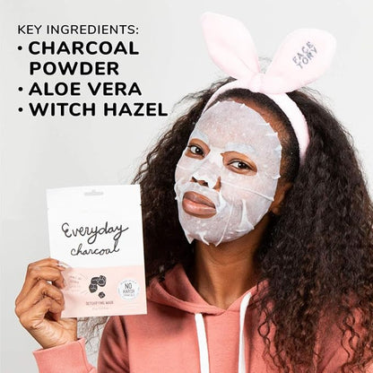 FACETORY K Beauty Face Mask Skin Care - Everyday CHARCOAL Detoxifying Sheet Mask | Plant-Based