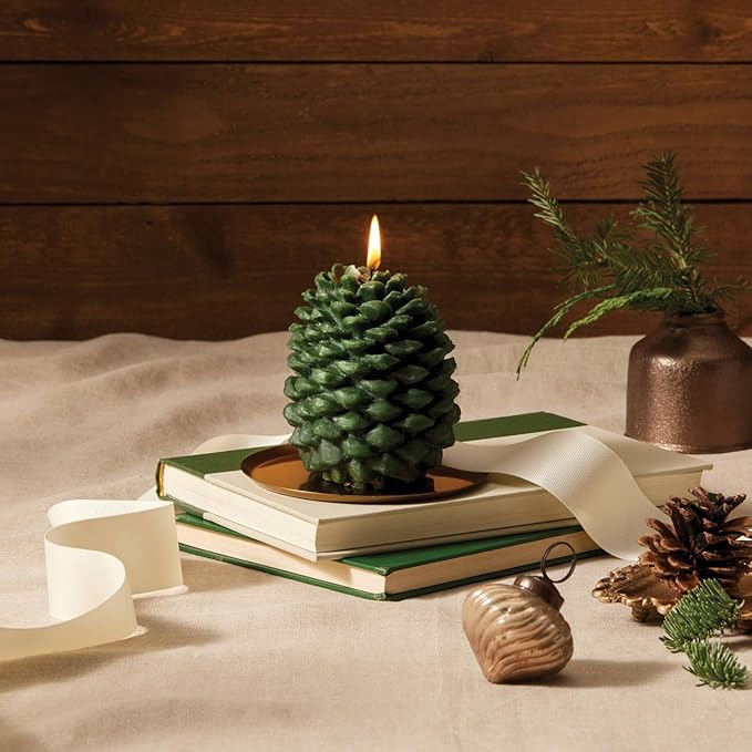 Thymes Frasier Fir Scented Candles for Home Decor - Green Pillar Candles for Women & Men - Place on