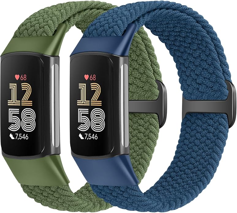 Elastic Braided Bands Compatible with Fitbit Charge 5/Fitbit Charge 6 for Women Men, Breathable