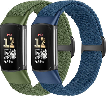 Elastic Braided Bands Compatible with Fitbit Charge 5/Fitbit Charge 6 for Women Men, Breathable