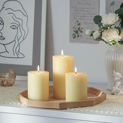 3x4 Inch Ivory Pillar Candles Set of 3 - Decorative Unscented Pillar Candles, Long Burning Dripless