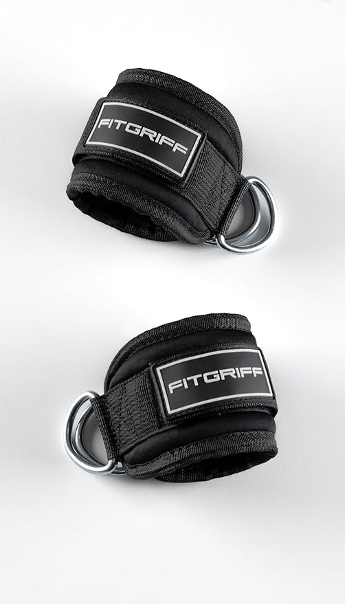 Fitgriff® Ankle Straps V3 for Cable Machine (2 Pieces) - Gym Workout Equipment - Leg Pulley