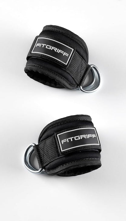 Fitgriff® Ankle Straps V3 for Cable Machine (2 Pieces) - Gym Workout Equipment - Leg Pulley