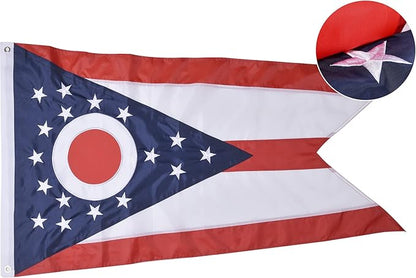 Ohio State Flag 6x10 Ft, Deluxe Full Embroidered Heavy Duty 100% Polyester Durable OH Outside