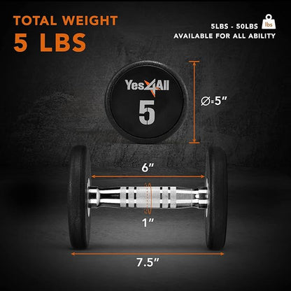 Yes4All Urethane Dumbbell with Anti-Slip Knurled Handle 5-50 LB for Muscle Building - Sold