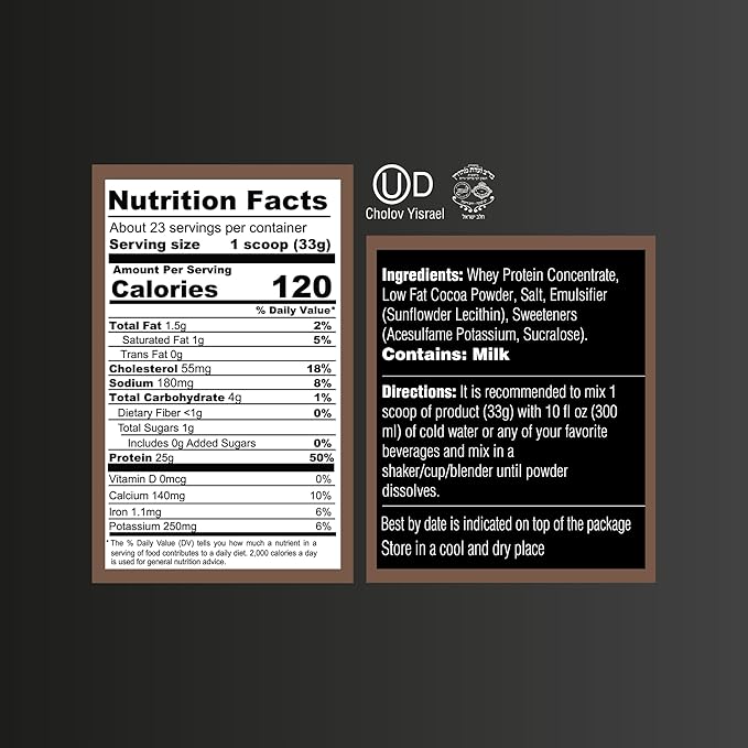 Dark Chocolate Whey Protein Powder. Post Workout Recovery Drink, Gluten & Sugar Free, Highly