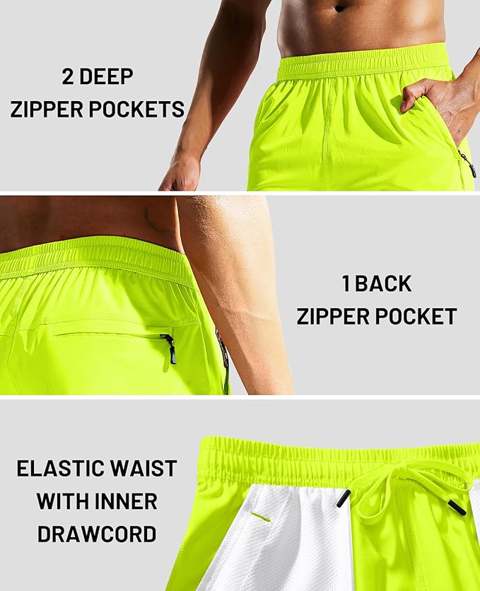 MIER Men's Quick Dry Running Shorts with Zipper Pocket, Elastic Waist Athletic Workout Exercise