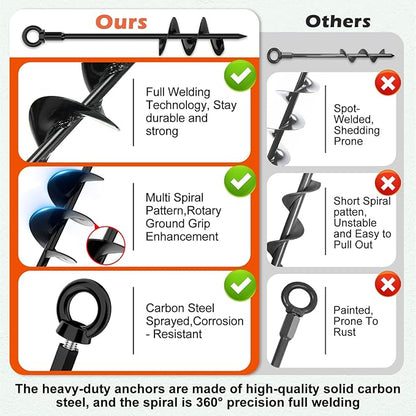 4 Pcs 18" Fully Welded Ground Anchors Shed Anchors Kit with 1/8" Galvanized Cable & Turnbuckles &
