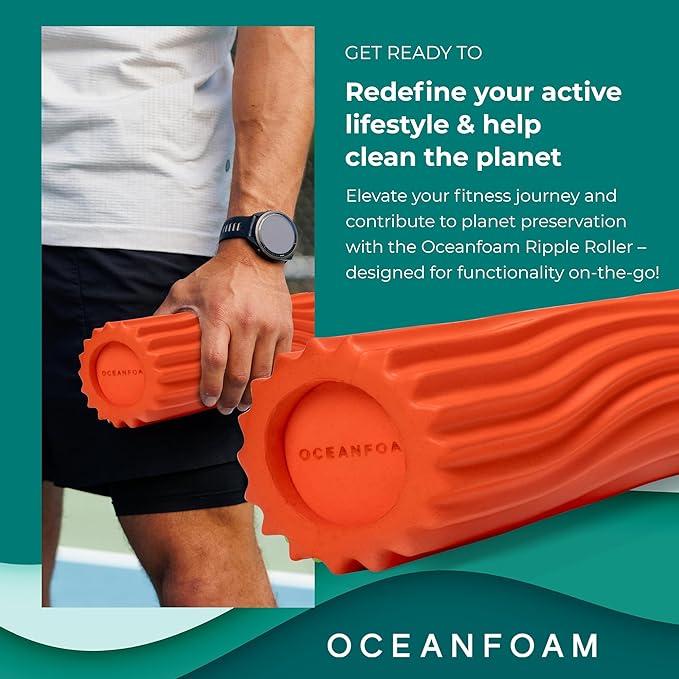 Oceanfoam Ripple Travel Foam Roller (11" x 3.35") Firm Mini Foam Roller for Physical Therapy, Deep