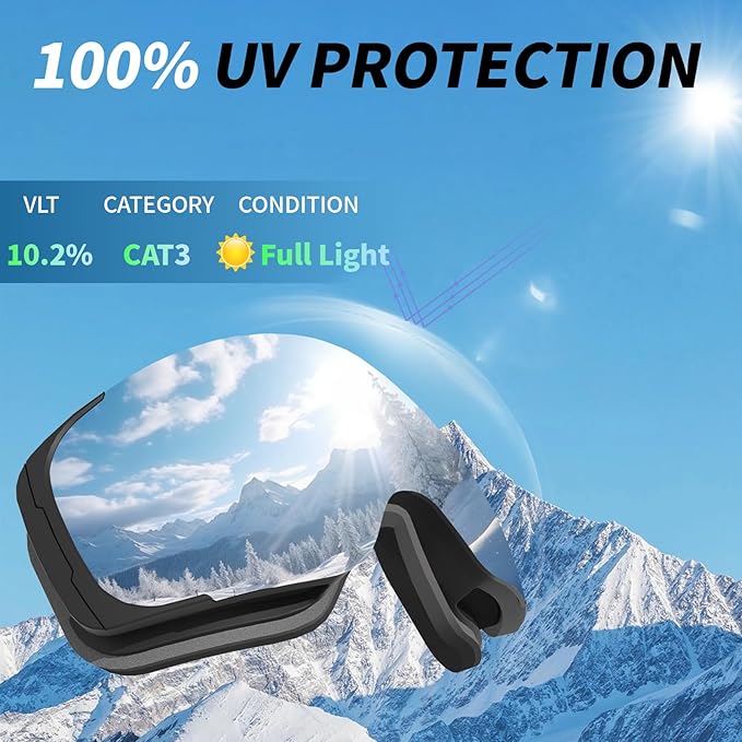 Ski Goggles for Men Women Adult & Youth, OTG Snowboard Goggles Anti Fog, Snow Goggles UV Protection