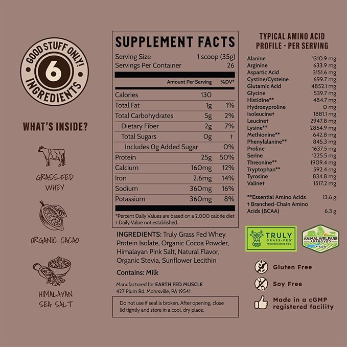 Earth Fed Muscle Dark Arts Grass Fed Truly Grass Fed Whey Protein Powder - No Artificial