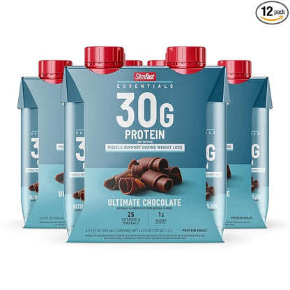 SlimFast Essentials 30g Protein Shake Chocolate, Protein Shakes Ready to Drink, Muscle Support, 1g