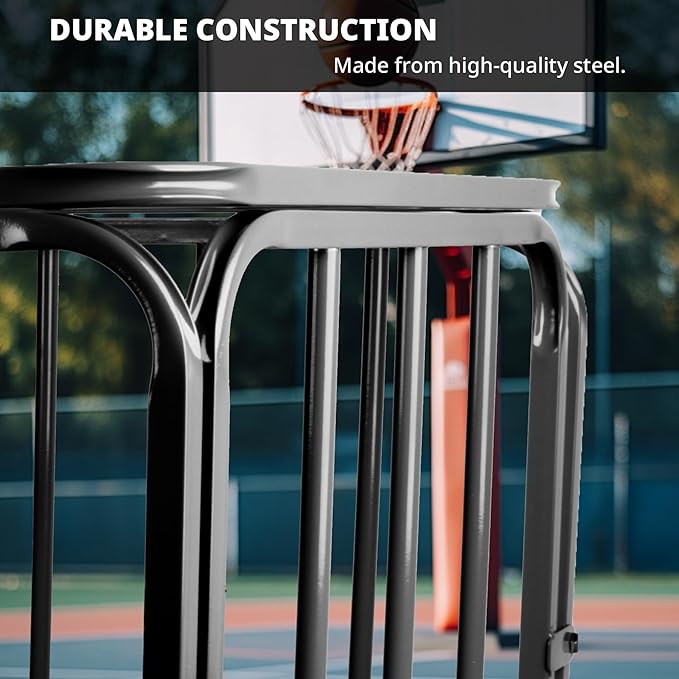 Sports Equipment Organizer Foldable Mental Sports Ball Storage Cart with Lid and Wheels Rolling
