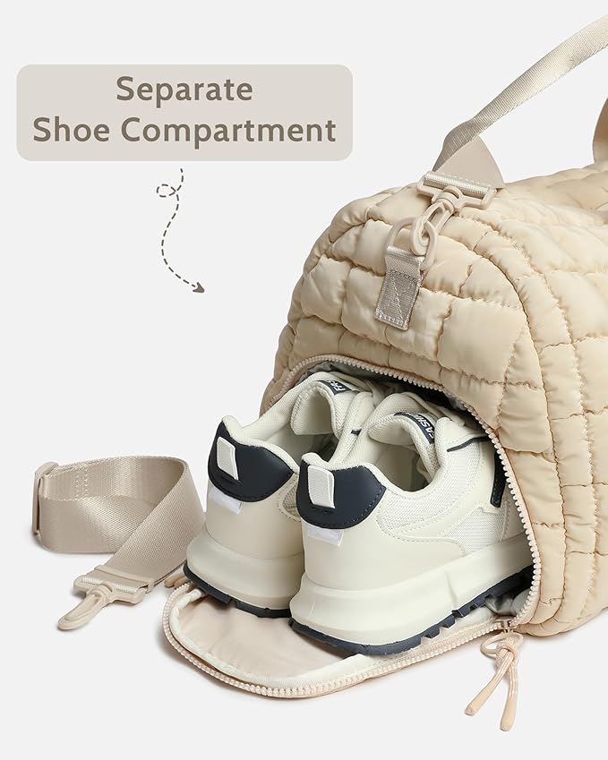 Quilted Duffel Bag for Women, Puffer Gym Duffle Bag with Shoe Compartment Lightweight Large