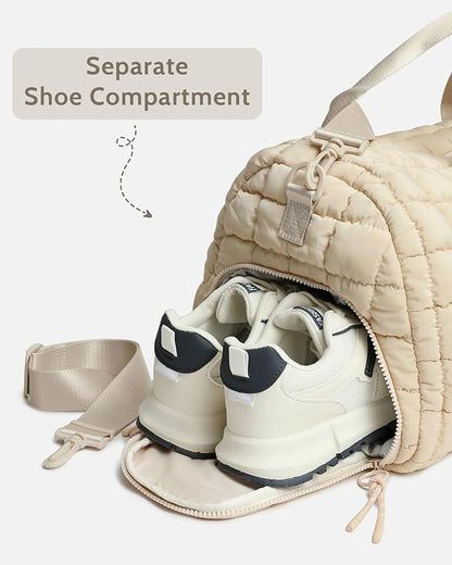 Quilted Duffel Bag for Women, Puffer Gym Duffle Bag with Shoe Compartment Lightweight Large