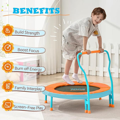 SPORTSOUL Mini Trampoline for Kids 3-6 with Super Safe Foam Handle Bar, 3ft Toddler Trampoline