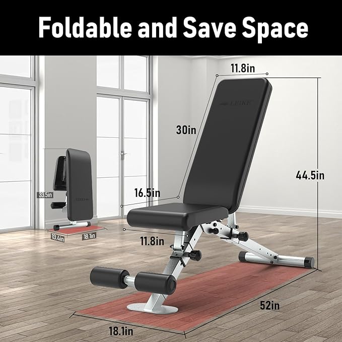 leikefitness Adjustable Weight Bench Foldable Workout Exercise Bench with Automatic Lock for