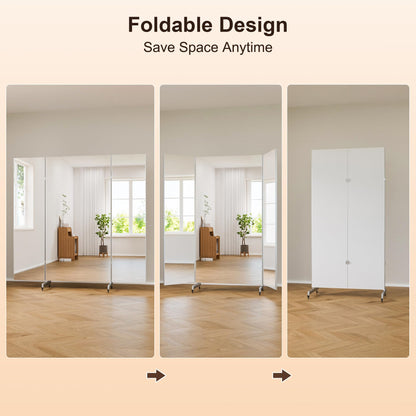brisafe 67"x63" Folding Mirror with Wheels, 3-Panel Full Length Standing Mirror, Space-Saving